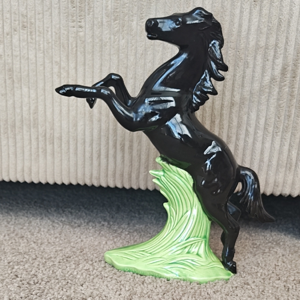 Black Horse Figurine with Green Base
